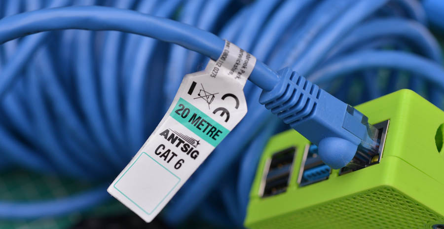 hard wired internet connection using a CAT 6 Ethernet cable.